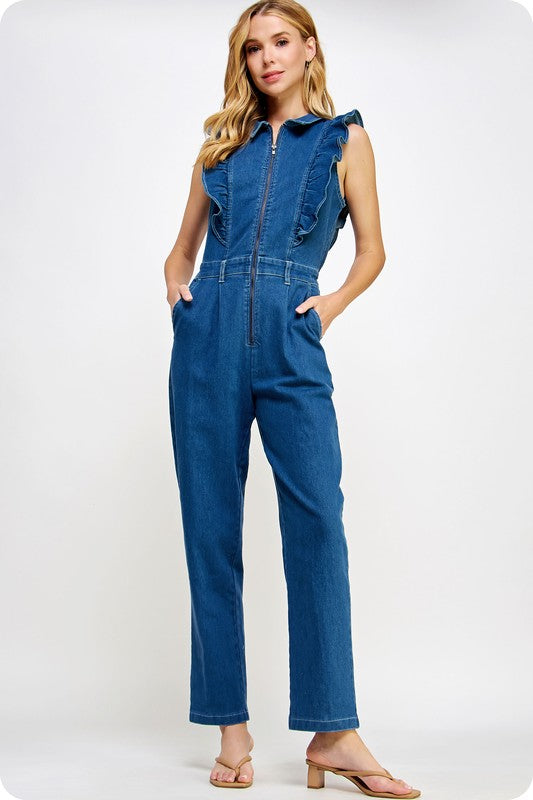 Denim zip up jumpsuit on sale