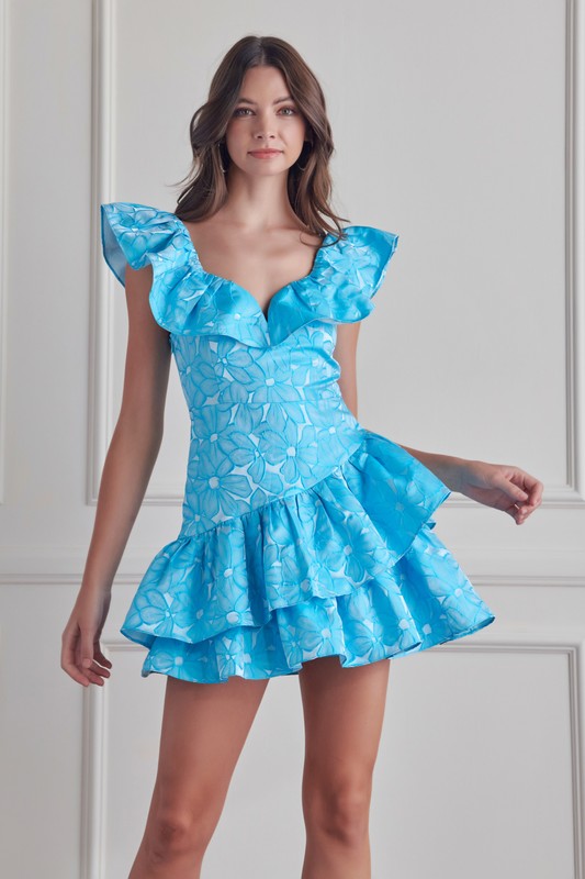 Spring Blue Ruffle Dress – v o g l i o