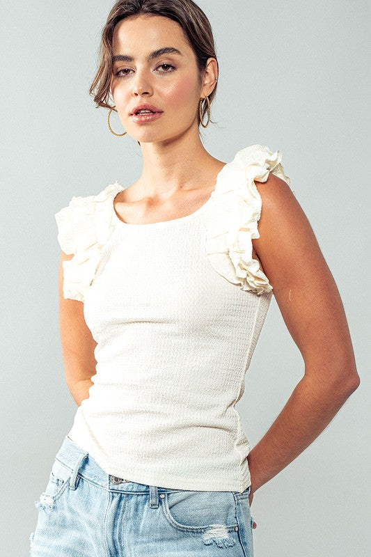 Ruffled Scrunchy Shoulder Top