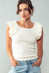 Ruffled Scrunchy Shoulder Top