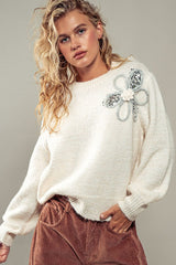 Flower Detail Textured Sweater (2 Color Ways)