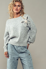 Flower Detail Textured Sweater (2 Color Ways)