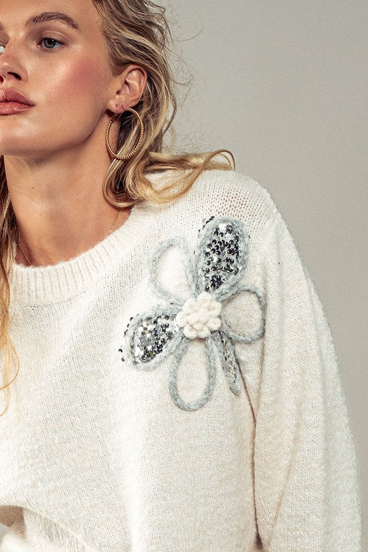 Flower Detail Textured Sweater (2 Color Ways)