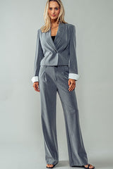 Cropped Pinstriped Double-Breasted Blazer