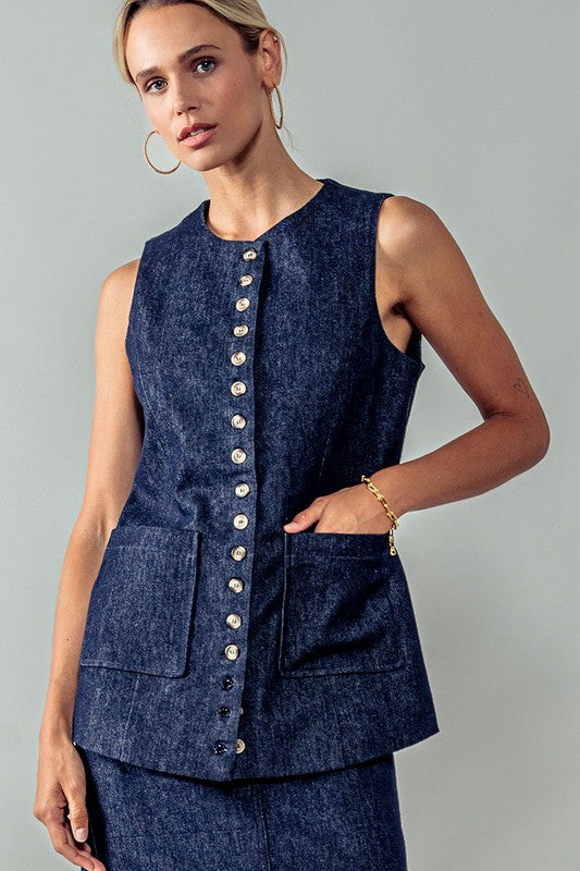 Buttoned to the Max Denim Vest