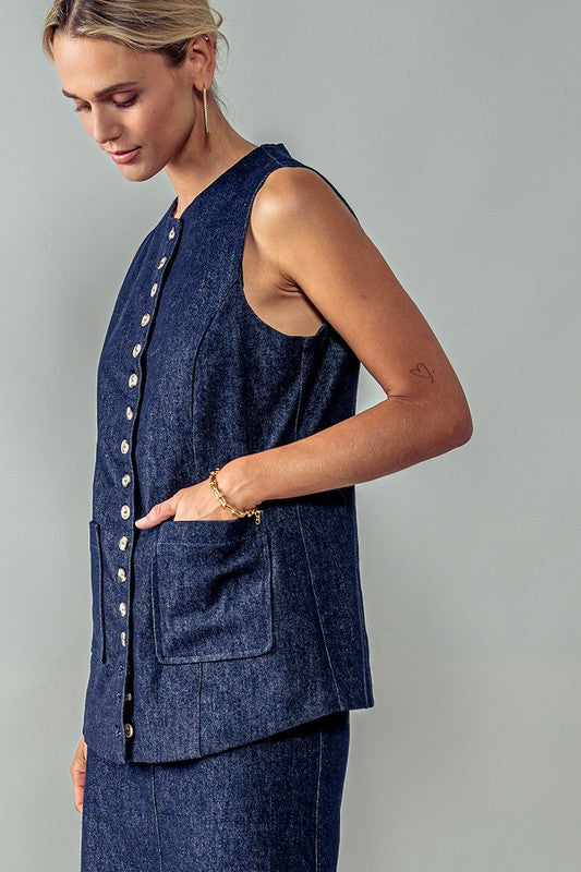 Buttoned to the Max Denim Vest