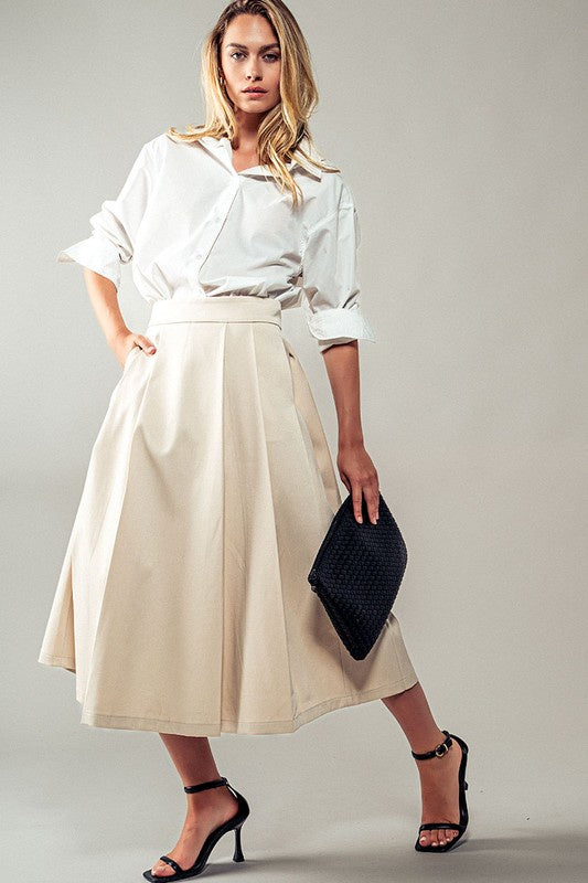 Plain & Pleated Midi Skirt