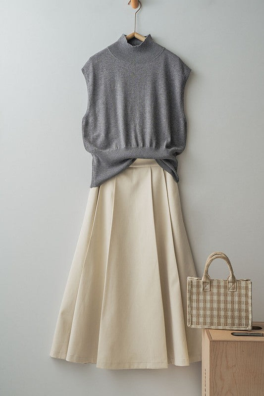 Plain & Pleated Midi Skirt