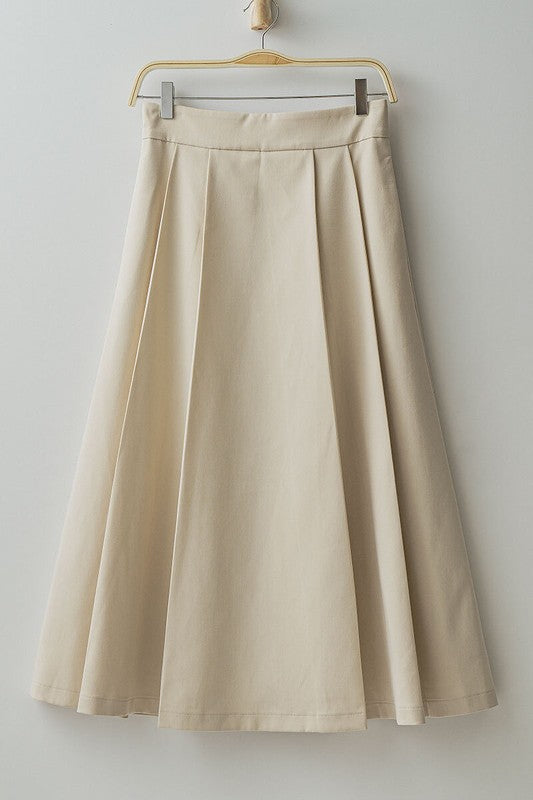 Plain & Pleated Midi Skirt