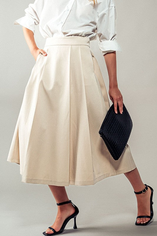 Plain & Pleated Midi Skirt