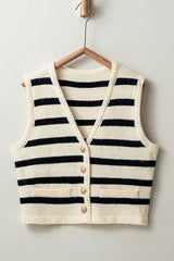 Cream & Black Knit Striped Vest