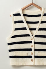 Cream & Black Knit Striped Vest