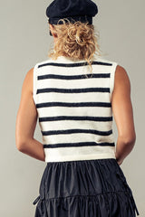 Cream & Black Knit Striped Vest