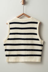 Cream & Black Knit Striped Vest