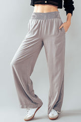 Smocked Waistband Pants (Blue. Grey)