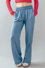 Smocked Waistband Pants (Blue. Grey)