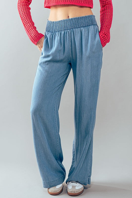 Smocked Waistband Pants (Blue. Grey)