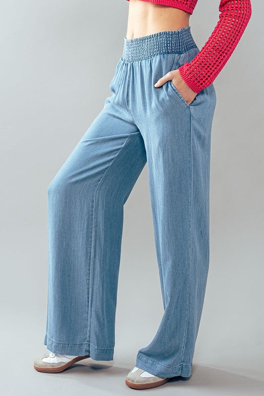 Smocked Waistband Pants (Blue. Grey)