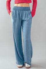 Smocked Waistband Pants (Blue. Grey)