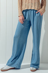 Smocked Waistband Pants (Blue. Grey)