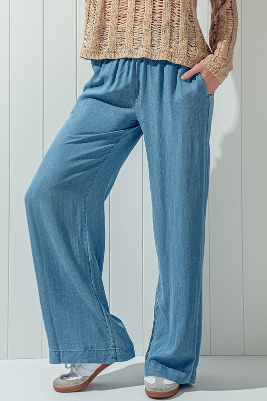 Smocked Waistband Pants (Blue. Grey)