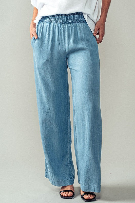 Smocked Waistband Pants (Blue. Grey)