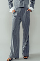 Pinstriped Front Pleated Straight Leg Pants