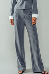 Pinstriped Front Pleated Straight Leg Pants