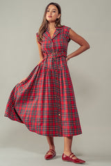 Plaid Belted A-Line Dress