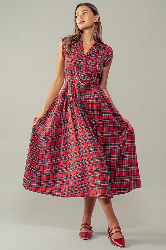 Plaid Belted A-Line Dress