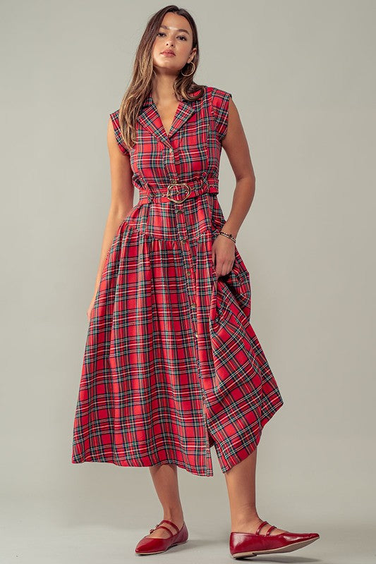 Plaid Belted A-Line Dress