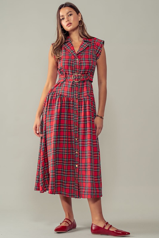 Plaid Belted A-Line Dress