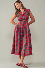 Plaid Belted A-Line Dress