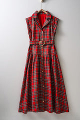 Plaid Belted A-Line Dress