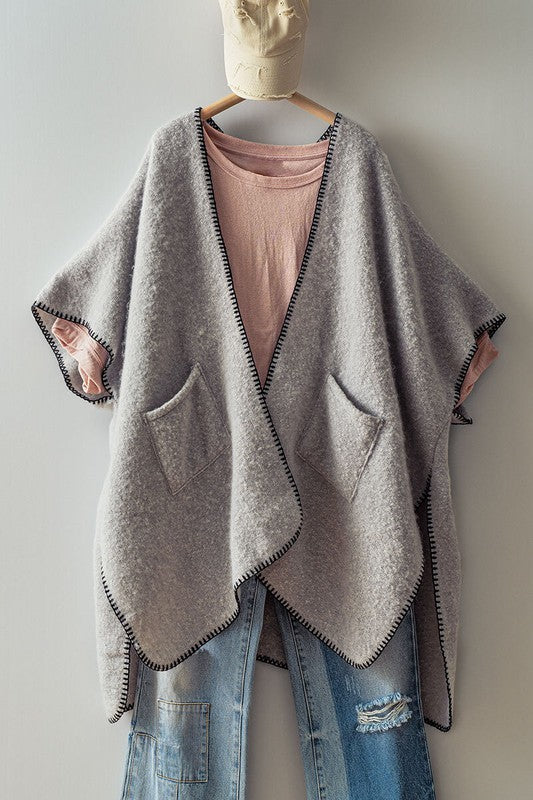 Kate Open Front Kimono (Camel, Grey)