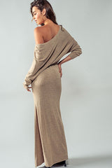 One Off Shoulder Maxi Rib Dress