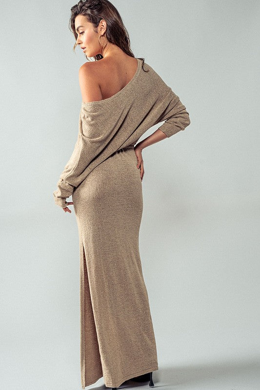 One Off Shoulder Maxi Rib Dress