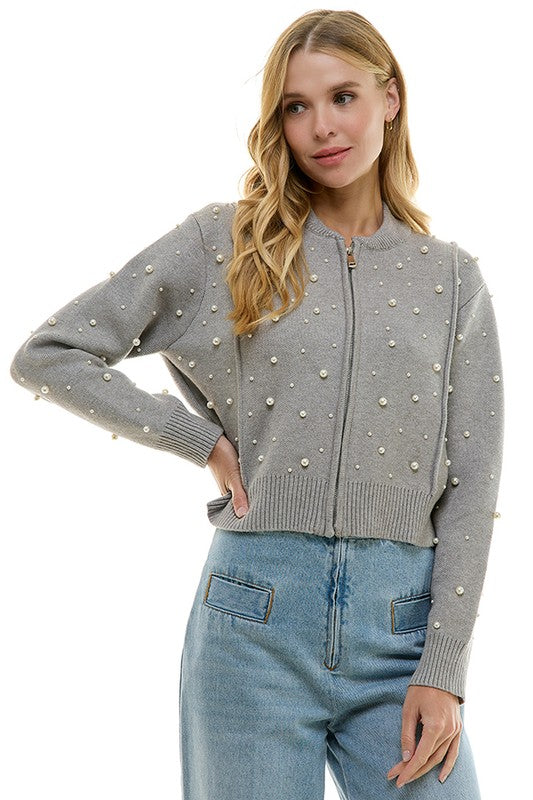 Pearl Details Sweater (Black, Grey)