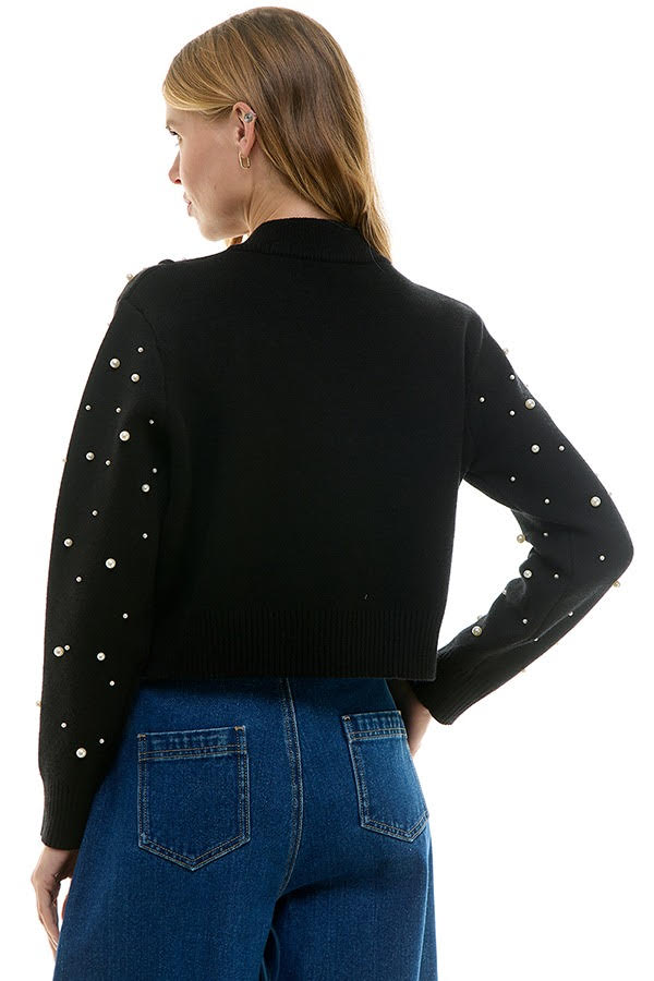 Pearl Details Sweater (Black, Grey)