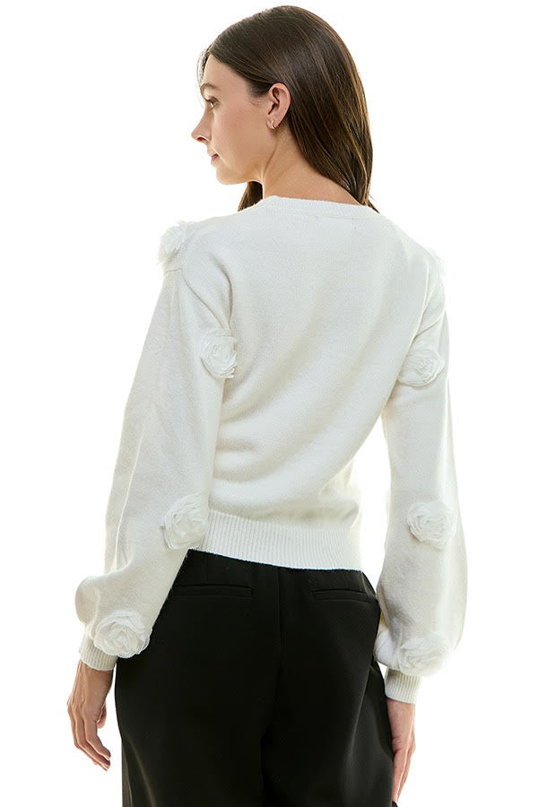 Flower Applique Sweater (Light Mocha & White)