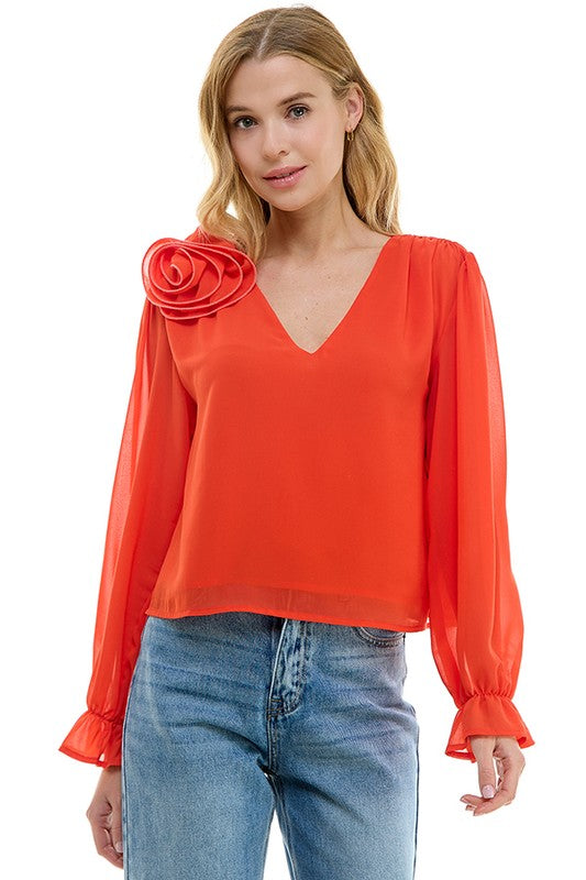 Long Sleeve Flower Blouse