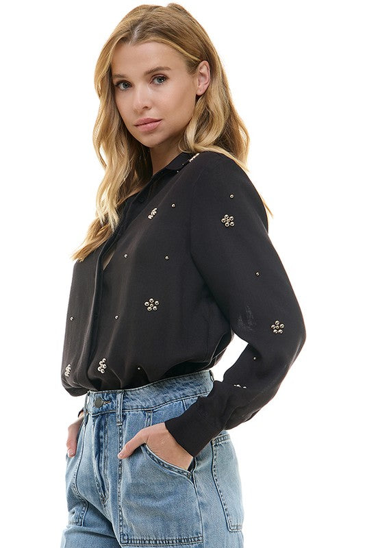 Stud Button-Up Top (2 Color Ways)