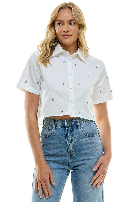 Button-Down Embellished Top (2 Color Ways)