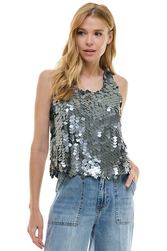 Gunmetal Sequin Sleeveless Top