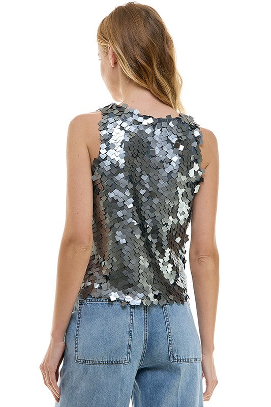 Gunmetal Sequin Sleeveless Top