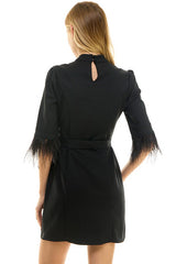 Feather Sleeve Belted Dress