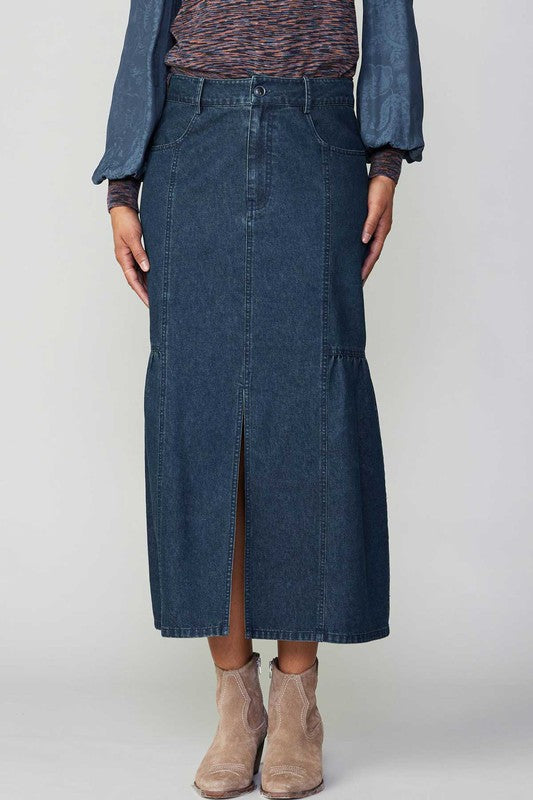 Indigo Denim Midi Skirt Up to XL v o g l i o