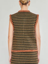 Houndstooth Vest With Fur Trim Detail