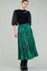 Pleated Printed Midi Skirt