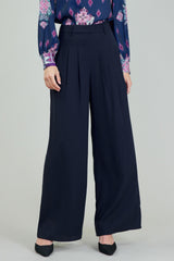 Slate Navy Long Wide-Leg Trouser